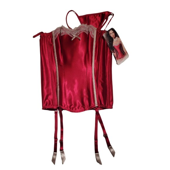 Red Satin Bustier Corset Set – Size 34 (NWT) - Picture 2 of 11